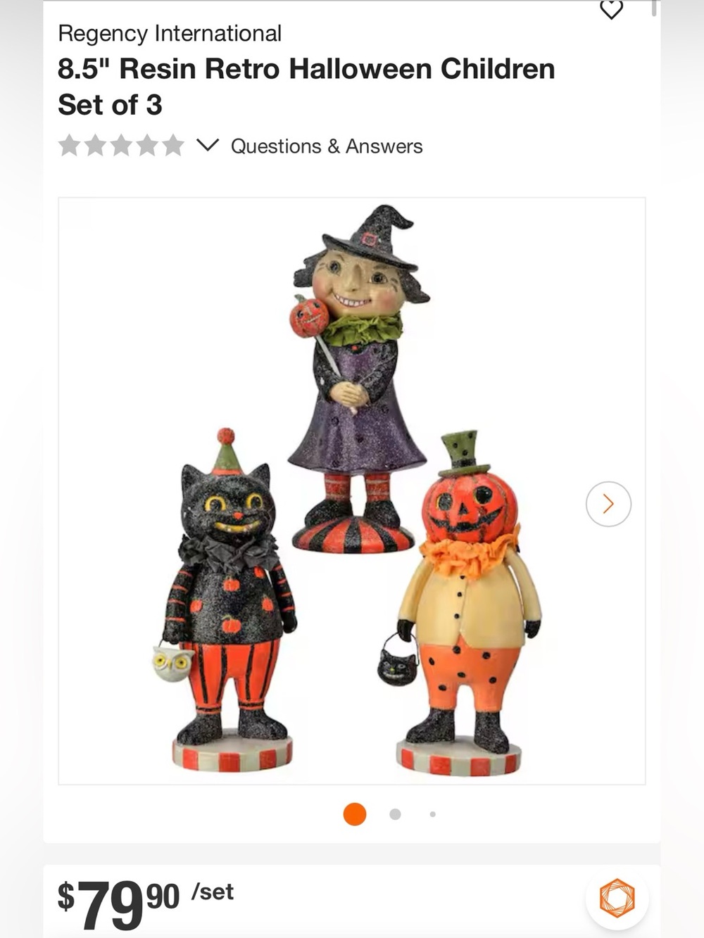 Martha Stewart Halloween Resin Children Figurine Set - Orange, Black, Purple